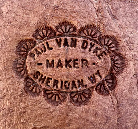 The Paul Van Dyke maker's stamp — Paul Van Dyke, Maker, Sheridan, WY — pressed into the leather